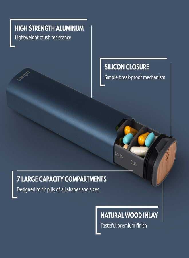 HigherHuman 7 Day Weekly Pill Organizer by mbarc - Premium Stylish Aluminum and Wood Large Capacity Pill Box for Supplements, Pills, Vitamins and Medicine. - Image 2